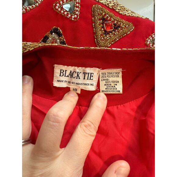 Vintage Black Tie He-Ro Heavy Beaded Red Single Button Blazer Jacket - Picture 2 of 9